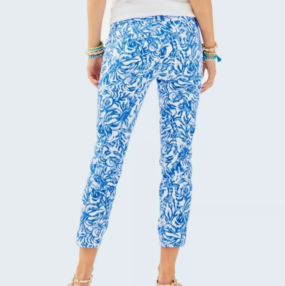 Lilly Pulitzer Sadie Stretch Crop Chino Pants Resort White Blue On A Roll - Picture 4 of 10